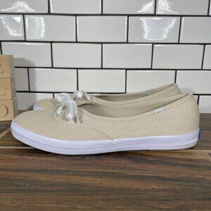 Keds The Mini Shoes Womens Size 9.5 Beige Canvas White Dots Low Casual Sneaker